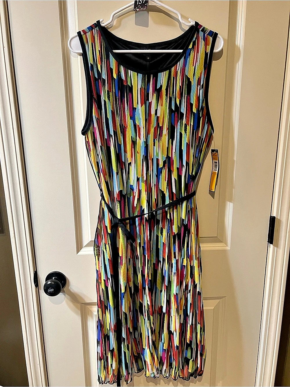 L.E. New York Style L-195 Abstract Print Midi Dress Size 16 NWT 137
